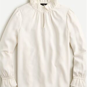 J. Crew Ruffle Neck Elegant Ivory Small Blouse